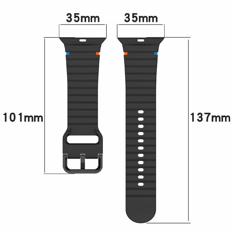 Silicone Strap for Apple Watch Series 10 46mm / Ultra 2 / Ultra 49mm / 9 8 7 45mm / SE (2023) SE (2022) SE 6 5 4 44mm / 3 2 1 42mm Wave Band - Black