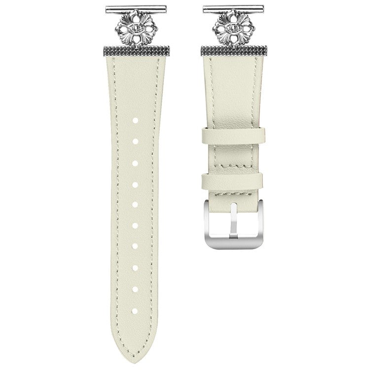 For Honor Watch ES Watch Band Genuine Cow Leather Flower Decor Adjustable Strap - White