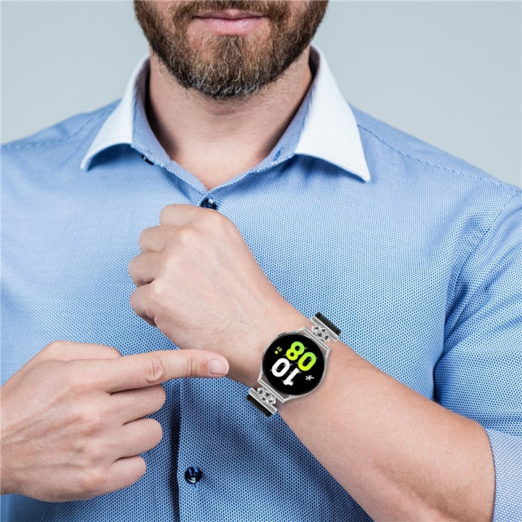 For Samsung Galaxy Watch Active 40mm Watch Band Genuine Cow Leather Flower Decor Adjustable Strap - Black