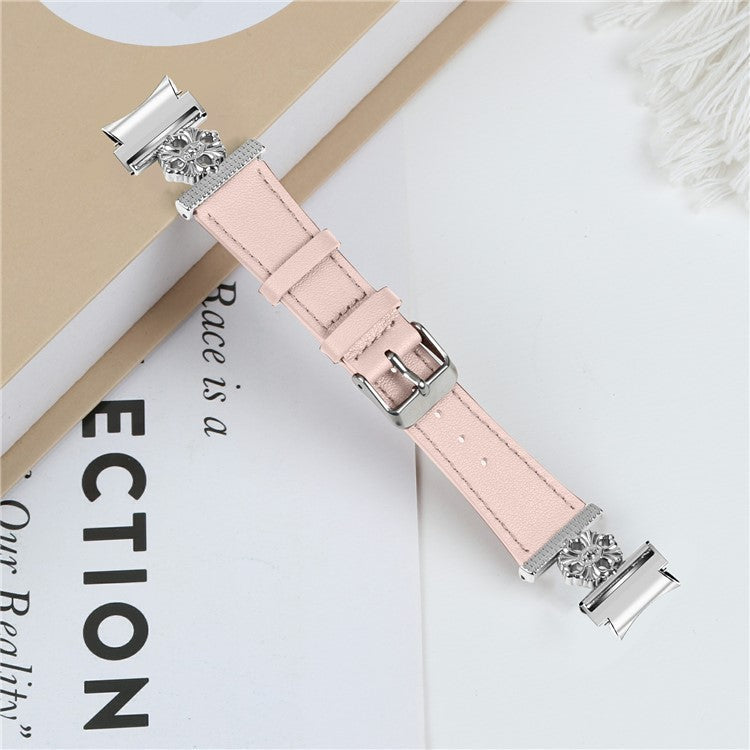 Watch Band for Samsung Galaxy Watch6 40mm / 44mm / Watch6 Classic 43mm / 47mm Genuine Cow Leather Strap with Seamless Connector - Pink