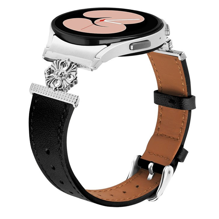 For Samsung Galaxy Watch7 44mm / 40mm Watch Band Genuine Cow Leather Strap with Seamless Connector - Black