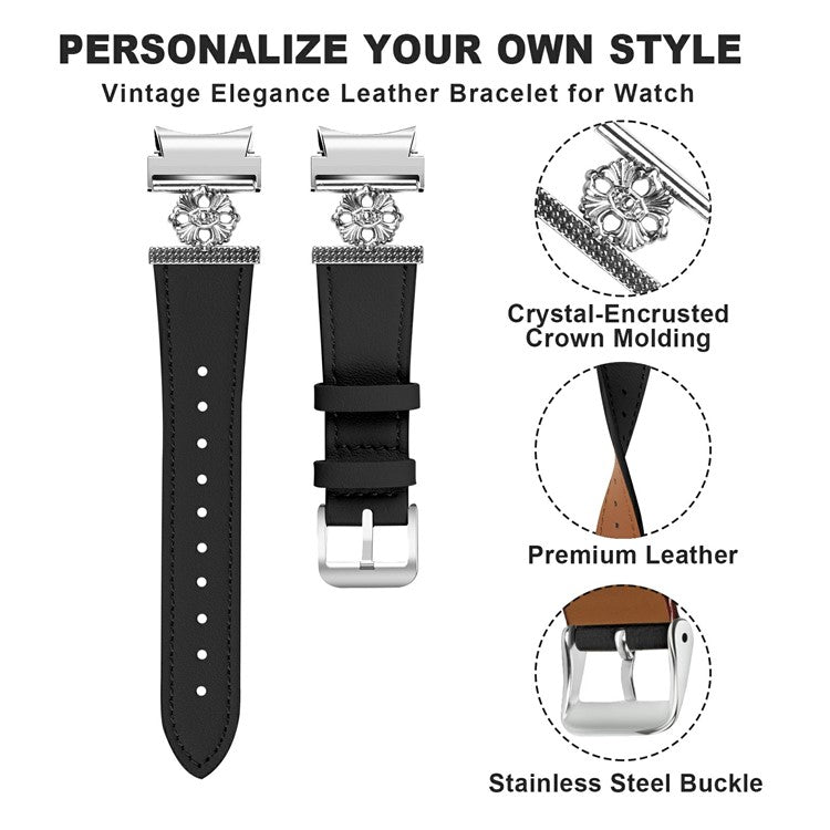 For Samsung Galaxy Watch7 44mm / 40mm Watch Band Genuine Cow Leather Strap with Seamless Connector - Black