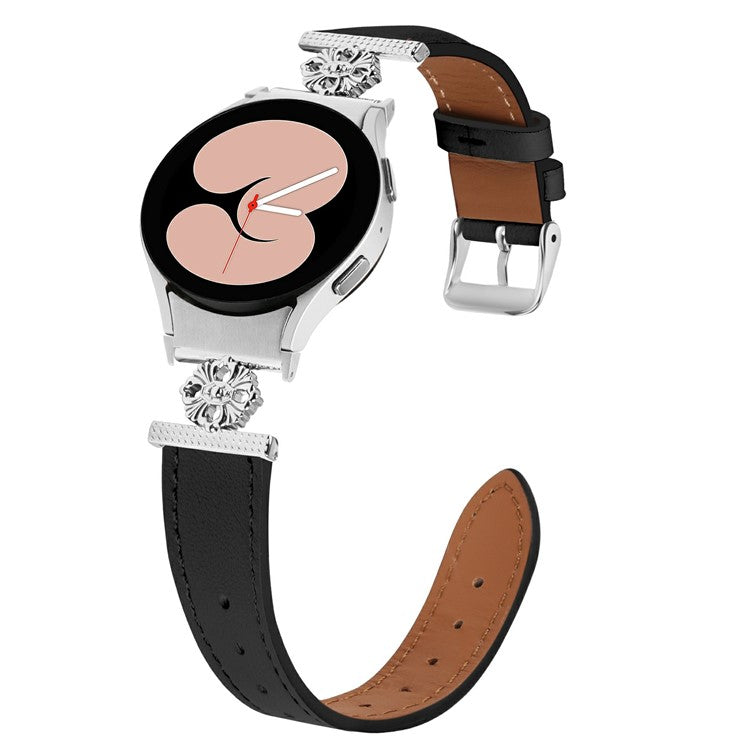 Watch Band for Samsung Galaxy Watch 5 Pro 45mm / Watch 5 44mm / 40mm Genuine Cow Leather Strap with Seamless Connector - Black