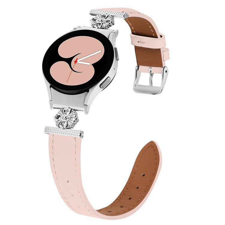 Watch Band for Samsung Galaxy Watch 5 Pro 45mm / Watch 5 44mm / 40mm Genuine Cow Leather Strap with Seamless Connector - Pink