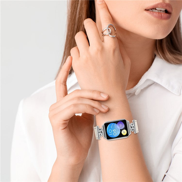 For Xiaomi Smart Band 8 Pro Watch Band Genuine Cow Leather Flower Decor Adjustable Strap - White