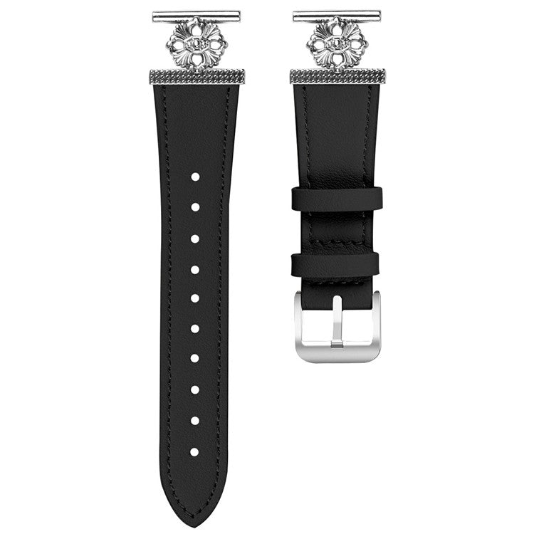 For Gabb Watch 1 Watch Band Genuine Cow Leather Flower Decor Adjustable Strap - Black