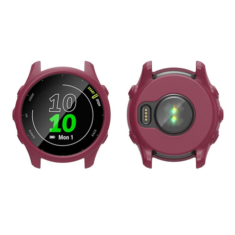 For Garmin Forerunner 255 / Forerunner 265 Cross-texture Silicone Band with Watch Case - Wine Red