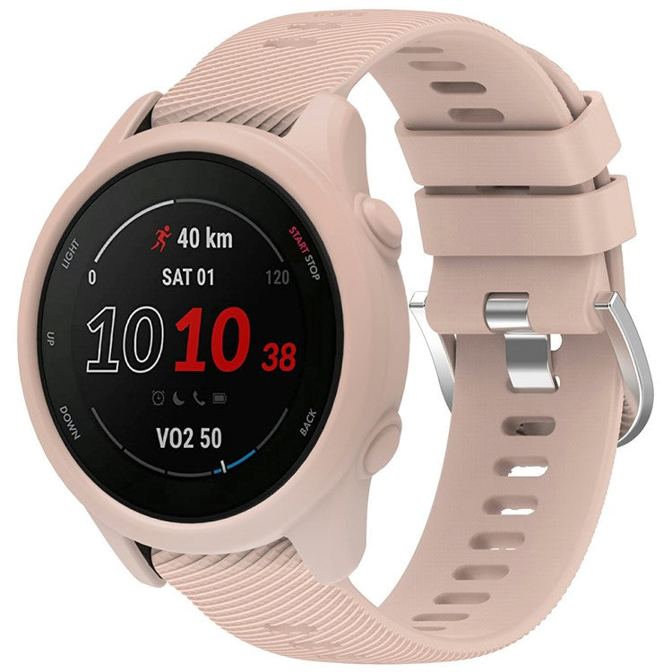 For Garmin Forerunner 255 / Forerunner 265 Cross-texture Silicone Band with Watch Case - Light Pink