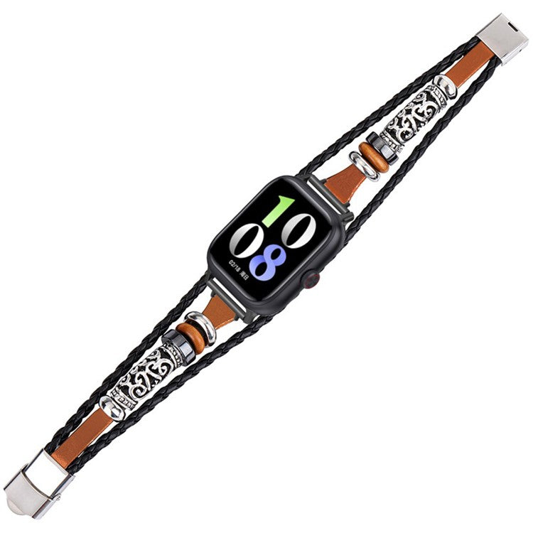 20mm Ethnic Band Bracelet for Samsung Galaxy Watch FE 40mm / Watch7 44mm / 40mm Leather+Metal Wrist Strap - Brown