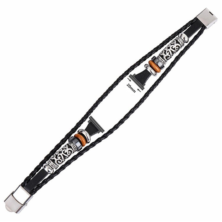 20mm Ethnic Band Bracelet for Samsung Galaxy Watch FE 40mm / Watch7 44mm / 40mm Leather+Metal Wrist Strap - Brown