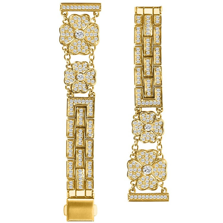 For Samsung Galaxy Watch7 44mm / 40mm Watch Band Four Leaf Clover Rhinestone Decor Smart Watch Strap - Gold