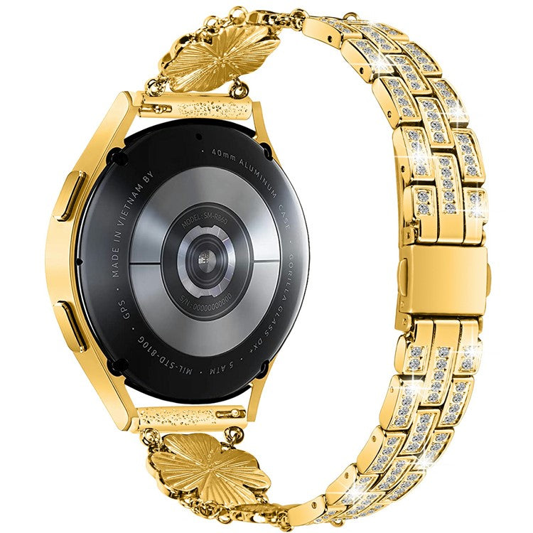 For Samsung Galaxy Watch7 44mm / 40mm Watch Band Four Leaf Clover Rhinestone Decor Smart Watch Strap - Gold