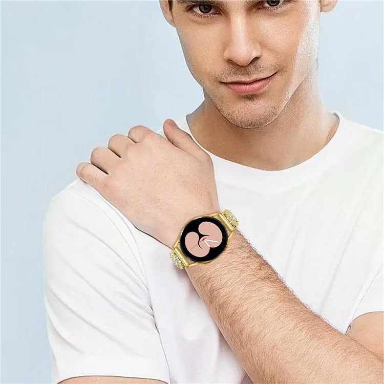 For Samsung Galaxy Watch7 44mm / 40mm Watch Band Four Leaf Clover Rhinestone Decor Smart Watch Strap - Gold