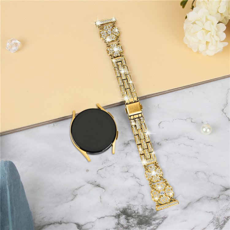 For Samsung Galaxy Watch7 44mm / 40mm Watch Band Four Leaf Clover Rhinestone Decor Smart Watch Strap - Gold