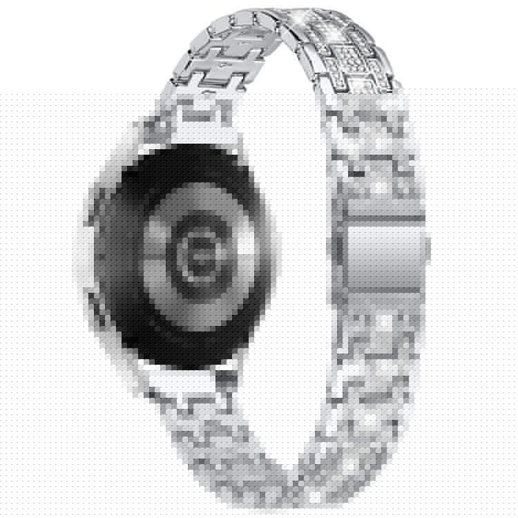 For Samsung Galaxy Watch7 44mm / 40mm Watch Band Rhinestone Decor Double Snap Smart Watch Strap - Silver