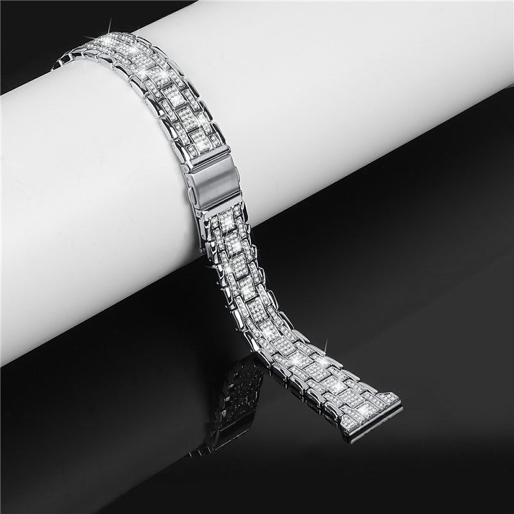 For Samsung Galaxy Watch7 44mm / 40mm Watch Band Rhinestone Decor Double Snap Smart Watch Strap - Silver