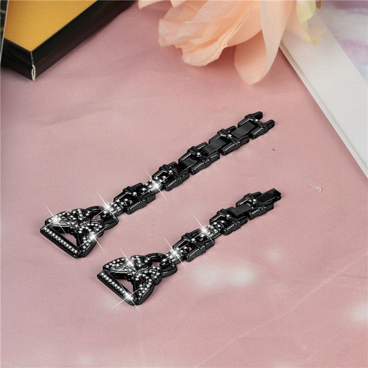 For Samsung Galaxy Watch7 44mm / 40mm Butterfly Bling Rhinestone Decor Watch Band Metal Bracelet - Black