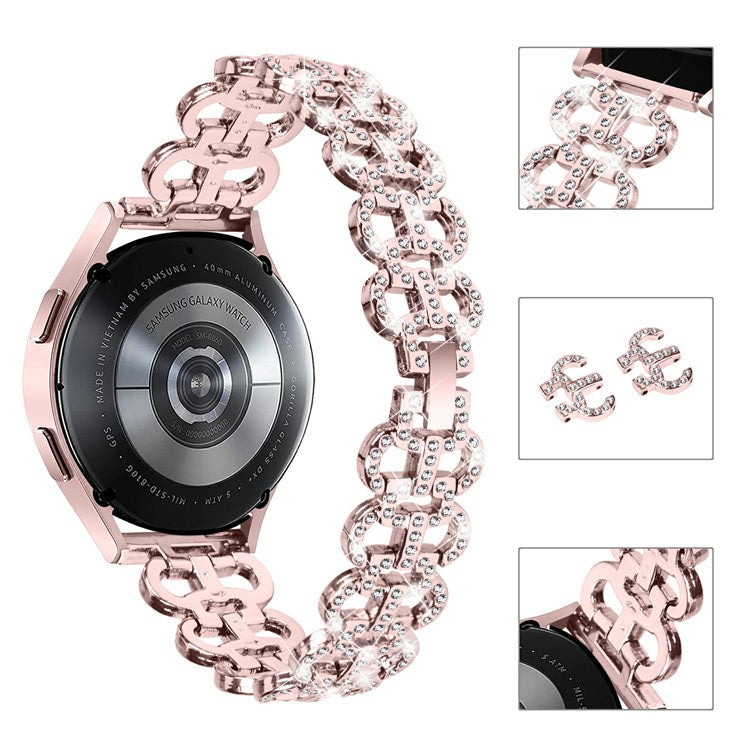 For Samsung Galaxy Watch7 44mm / 40mm Alloy Band Gourd Design Bling Watch Strap Replacement Bracelet - Pink