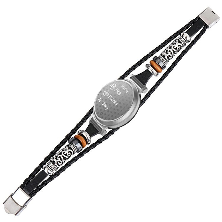 For Garmin Lily 2 Ethnic Band Bracelet Leather+Metal Wrist Strap - Black