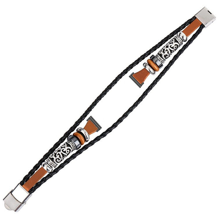 For Garmin Lily 2 Ethnic Band Bracelet Leather+Metal Wrist Strap - Brown