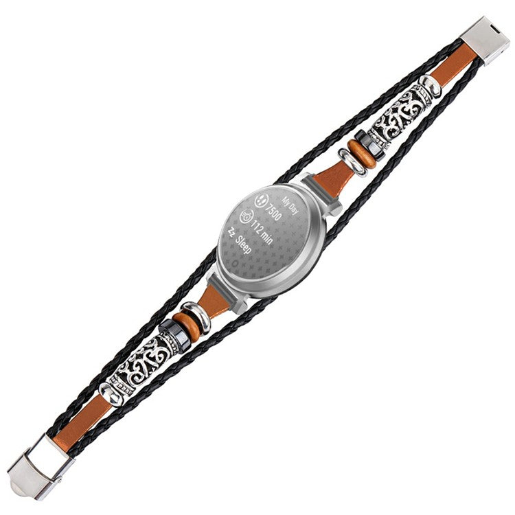 For Garmin Lily 2 Ethnic Band Bracelet Leather+Metal Wrist Strap - Brown