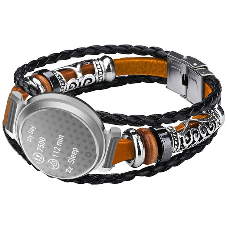 For Garmin Lily 2 Ethnic Band Bracelet Leather+Metal Wrist Strap - Brown