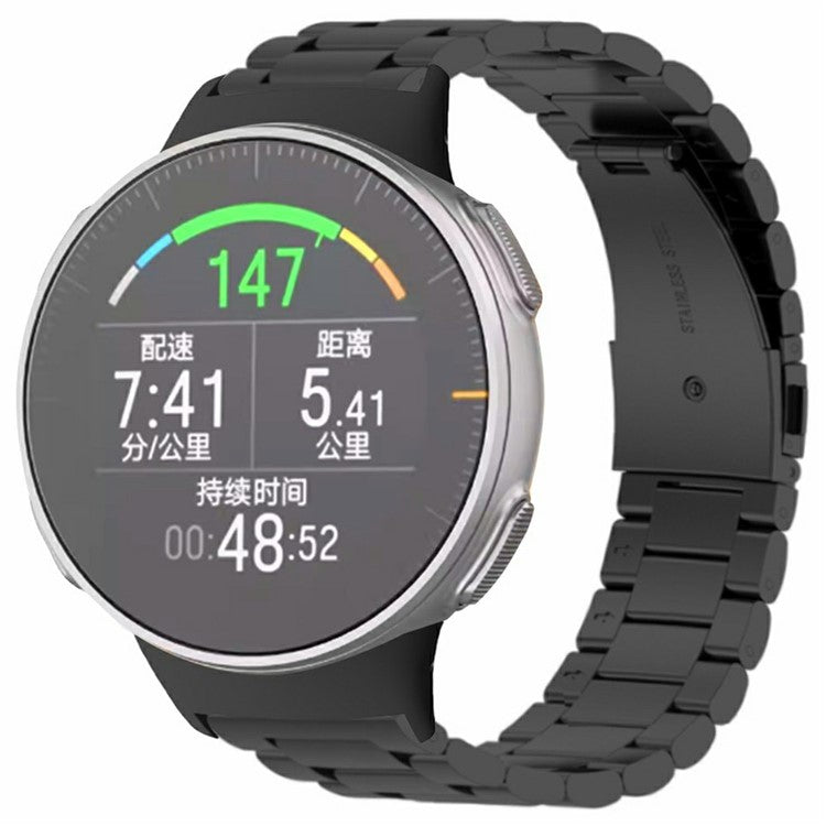 For Polar Vantage Watch Band Three Bead Solid Stainless Steel Replacement Strap - Black