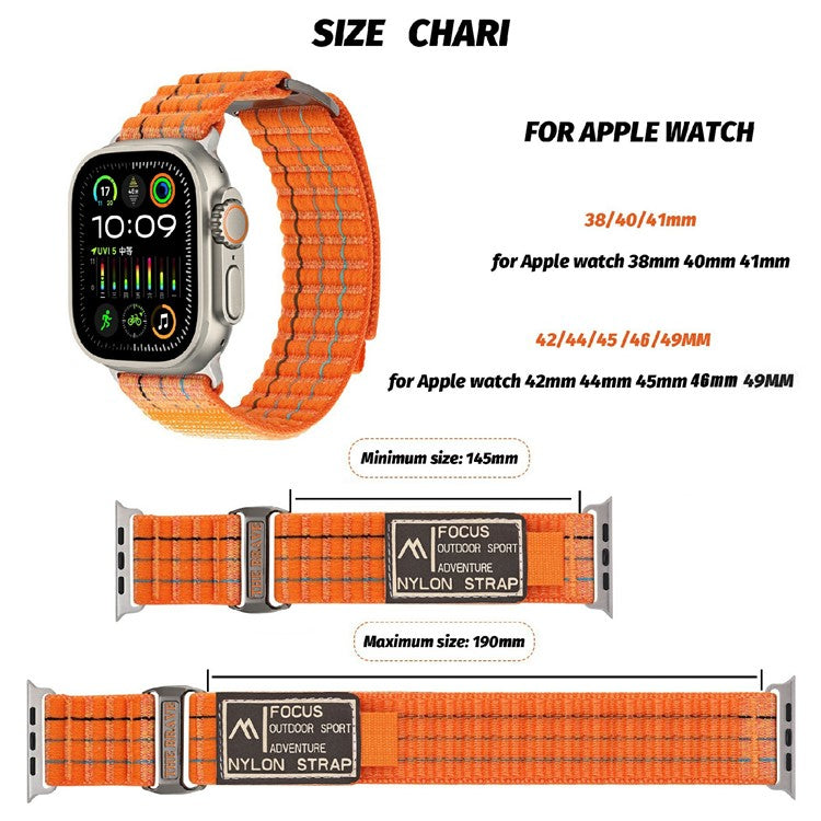 For Apple Watch Series 10 42mm / 9 8 7 41mm / SE (2023) SE (2022) SE 6 5 4 40mm / 3 2 1 38mm Nylon Loop Watch Strap - Orange