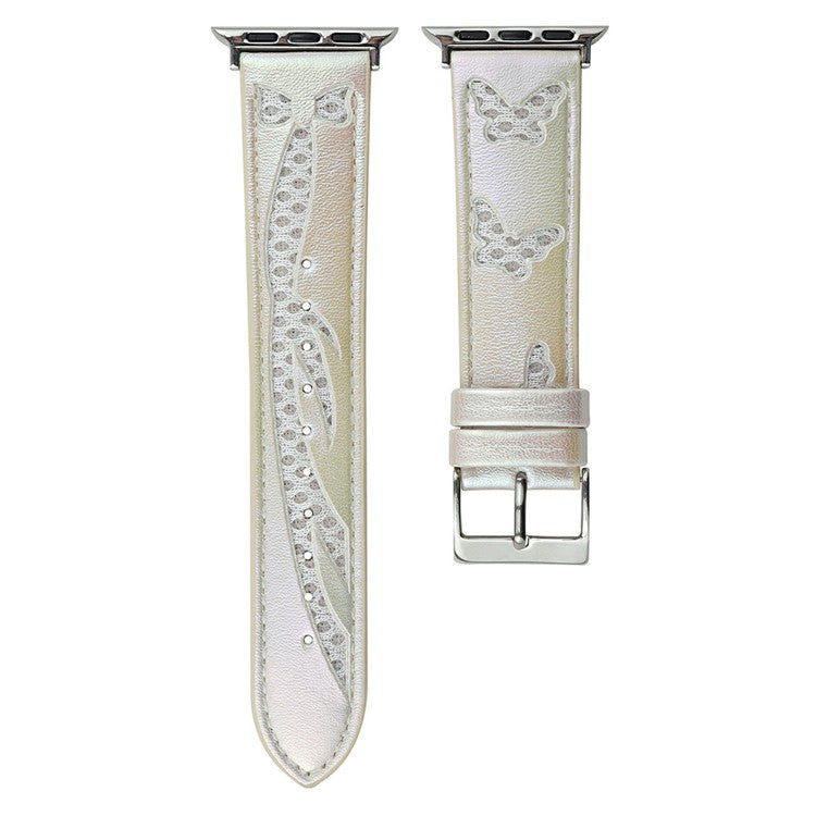 Mesh + Leather Strap for Apple Watch Series 10 46mm / Ultra 2 Ultra 49mm / Series 9 8 7 45mm / SE (2023) SE (2022) SE 6 5 4 44mm / 3 2 1 42mm - White