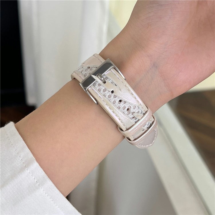 Mesh + Leather Strap for Apple Watch Series 10 46mm / Ultra 2 Ultra 49mm / Series 9 8 7 45mm / SE (2023) SE (2022) SE 6 5 4 44mm / 3 2 1 42mm - White