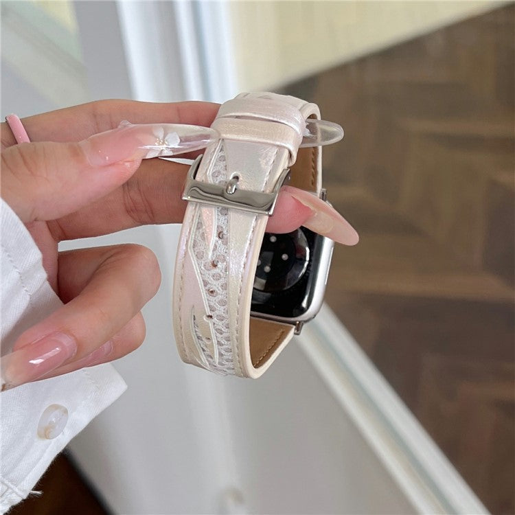 Mesh + Leather Strap for Apple Watch Series 10 46mm / Ultra 2 Ultra 49mm / Series 9 8 7 45mm / SE (2023) SE (2022) SE 6 5 4 44mm / 3 2 1 42mm - White