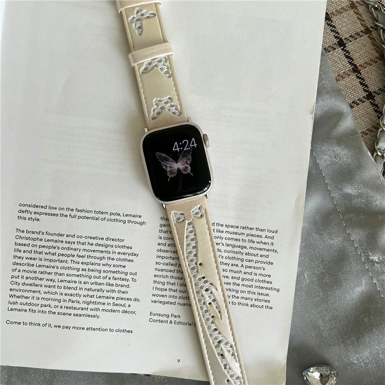 Mesh + Leather Strap for Apple Watch Series 10 46mm / Ultra 2 Ultra 49mm / Series 9 8 7 45mm / SE (2023) SE (2022) SE 6 5 4 44mm / 3 2 1 42mm - White