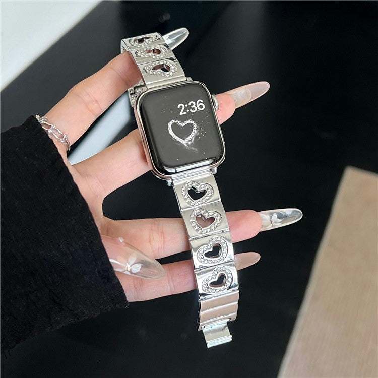 Hollow Heart Metal Strap for Apple Watch Series 10 42mm / 9 8 7 41mm / SE (2023) SE (2022) SE 6 5 4 40mm / 3 2 1 38mm - Silver