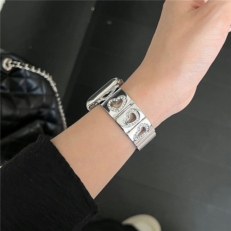 Hollow Heart Metal Strap for Apple Watch Series 10 42mm / 9 8 7 41mm / SE (2023) SE (2022) SE 6 5 4 40mm / 3 2 1 38mm - Silver