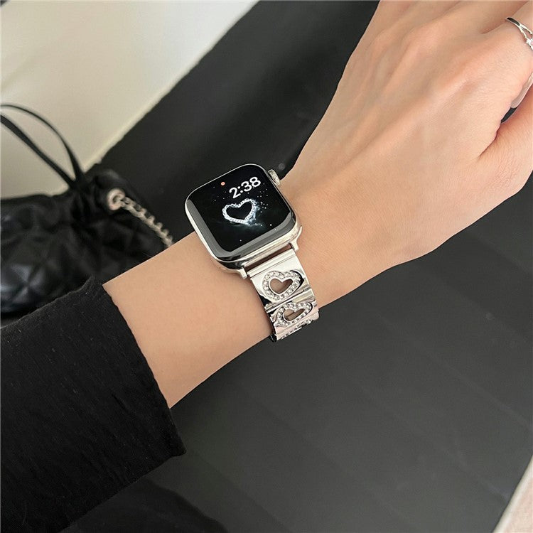 Hollow Heart Metal Strap for Apple Watch Series 10 42mm / 9 8 7 41mm / SE (2023) SE (2022) SE 6 5 4 40mm / 3 2 1 38mm - Silver