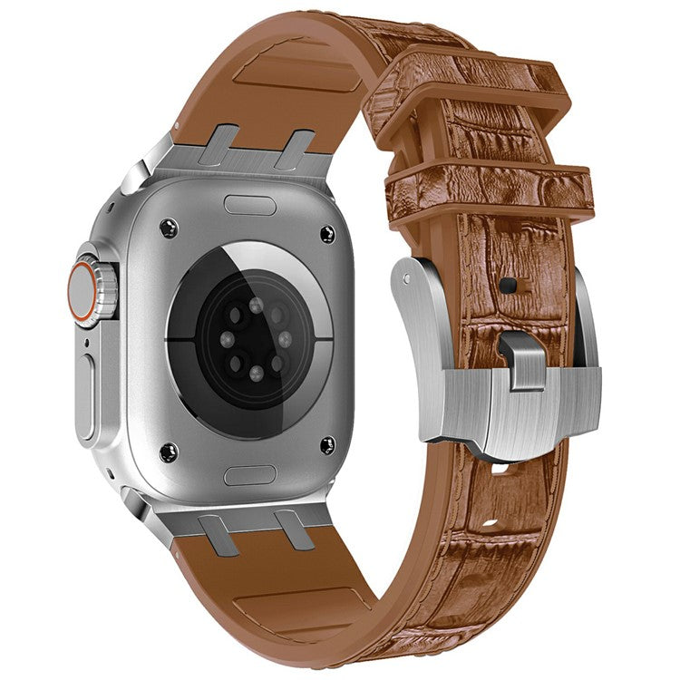 Silicone Band for Apple Watch Series 10 46mm / Ultra 2 Ultra 49mm / Series 9 8 7 45mm / SE (2023) SE (2022) SE 6 5 4 44mm / 3 2 1 42mm - Silver+Light Brown