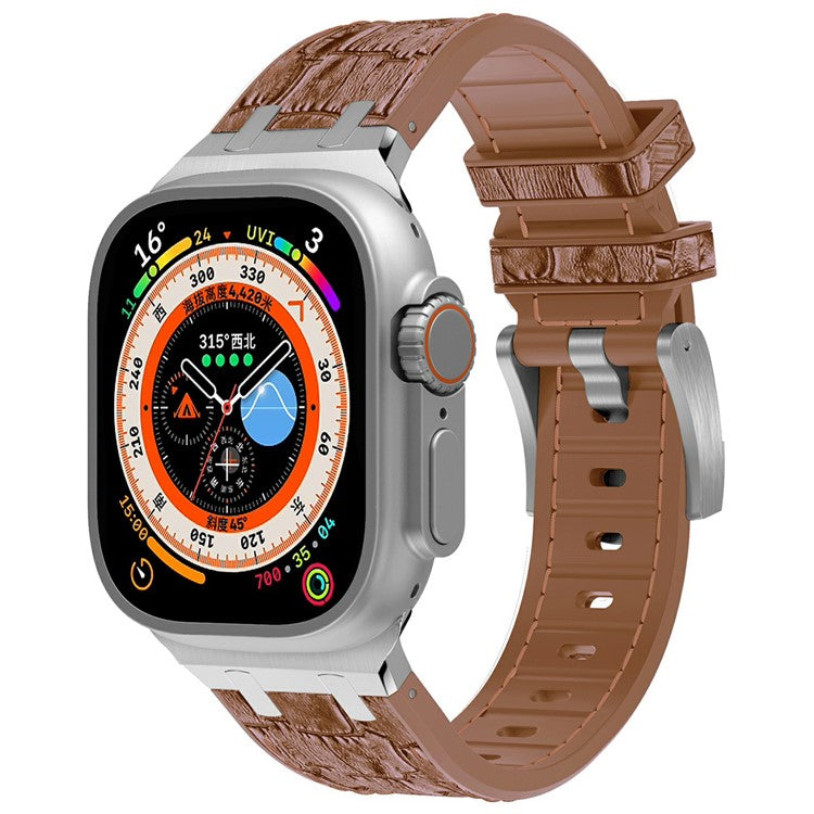 Silicone Band for Apple Watch Series 10 46mm / Ultra 2 Ultra 49mm / Series 9 8 7 45mm / SE (2023) SE (2022) SE 6 5 4 44mm / 3 2 1 42mm - Silver+Light Brown