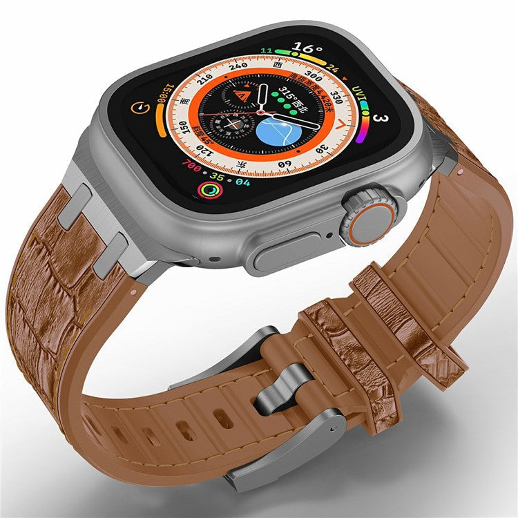 Silicone Band for Apple Watch Series 10 46mm / Ultra 2 Ultra 49mm / Series 9 8 7 45mm / SE (2023) SE (2022) SE 6 5 4 44mm / 3 2 1 42mm - Silver+Light Brown