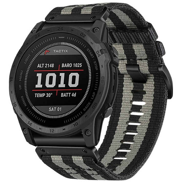 Watchband for Garmin Fenix 8 51mm / Enduro 3 / Instinct 2X Universal 26mm Quick Release Nylon Canvas Watch Strap - Black+Grey