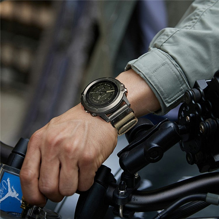 Watchband for Garmin Fenix 8 51mm / Enduro 3 / Instinct 2X Universal 26mm Quick Release Nylon Canvas Watch Strap - Black+Grey