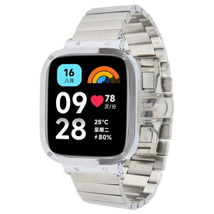 For Xiaomi Redmi Watch 3 Lite Stainless Steel Replacement Strap with Metal Watch Case - Silver