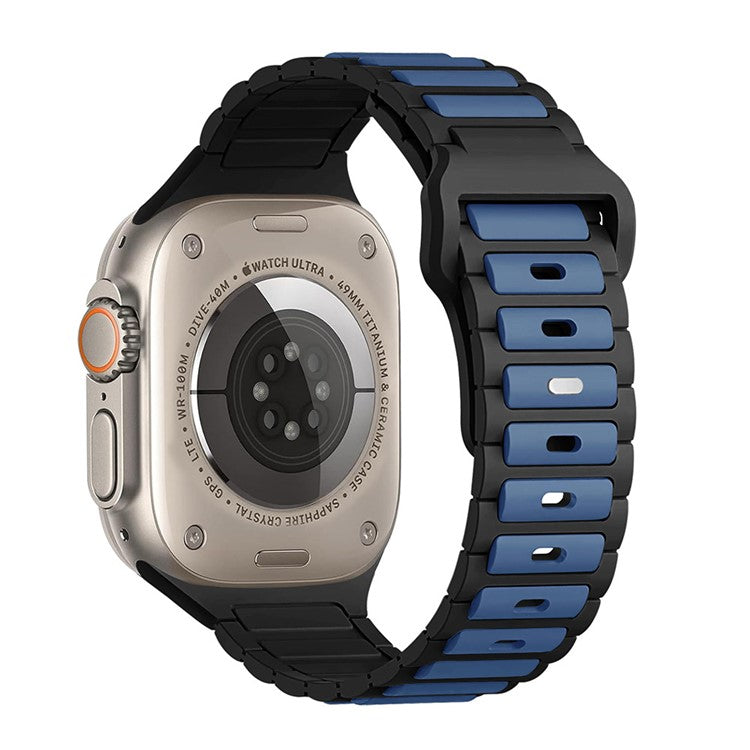 Dual Color Silicone Strap for Apple Watch Series 10 46mm / Ultra 2 / Ultra 49mm / 9 8 7 45mm / SE (2023) SE (2022) SE 6 5 4 44mm / 3 2 1 42mm - Blue+Black