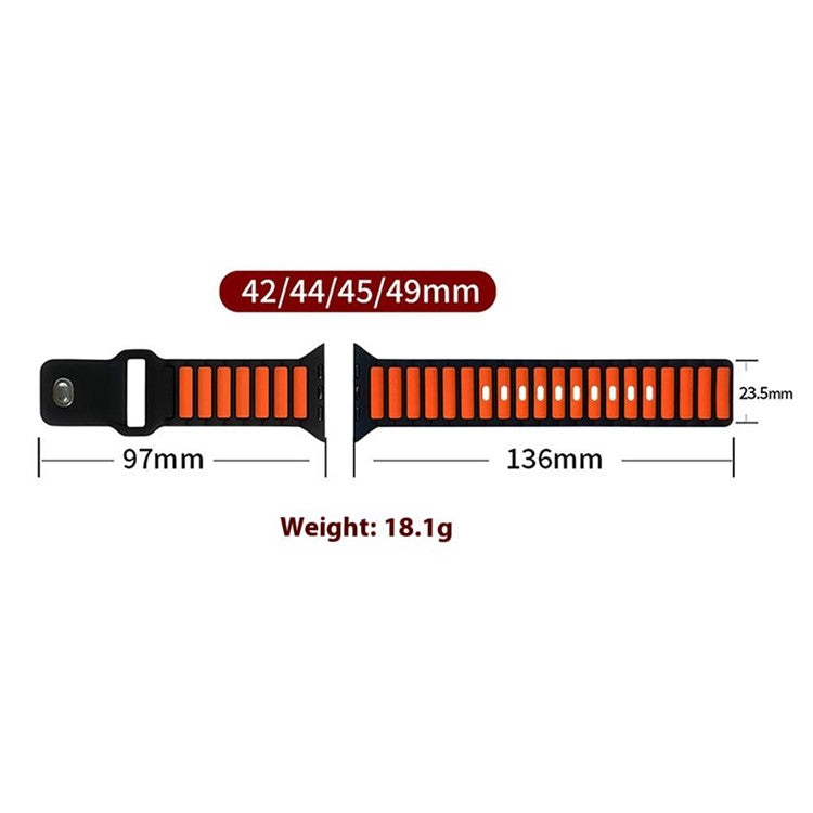 Dual Color Silicone Strap for Apple Watch Series 10 46mm / Ultra 2 / Ultra 49mm / 9 8 7 45mm / SE (2023) SE (2022) SE 6 5 4 44mm / 3 2 1 42mm - Blue+Black