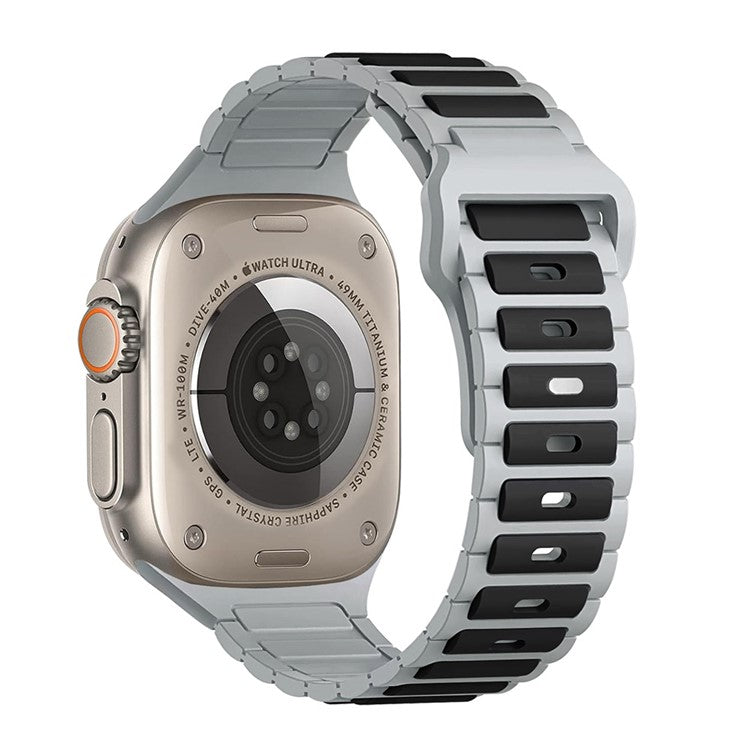 Dual Color Silicone Strap for Apple Watch Series 10 42mm / 9 8 7 41mm / SE (2023) SE (2022) SE 6 5 4 40mm / 3 2 1 38mm - Black+Grey