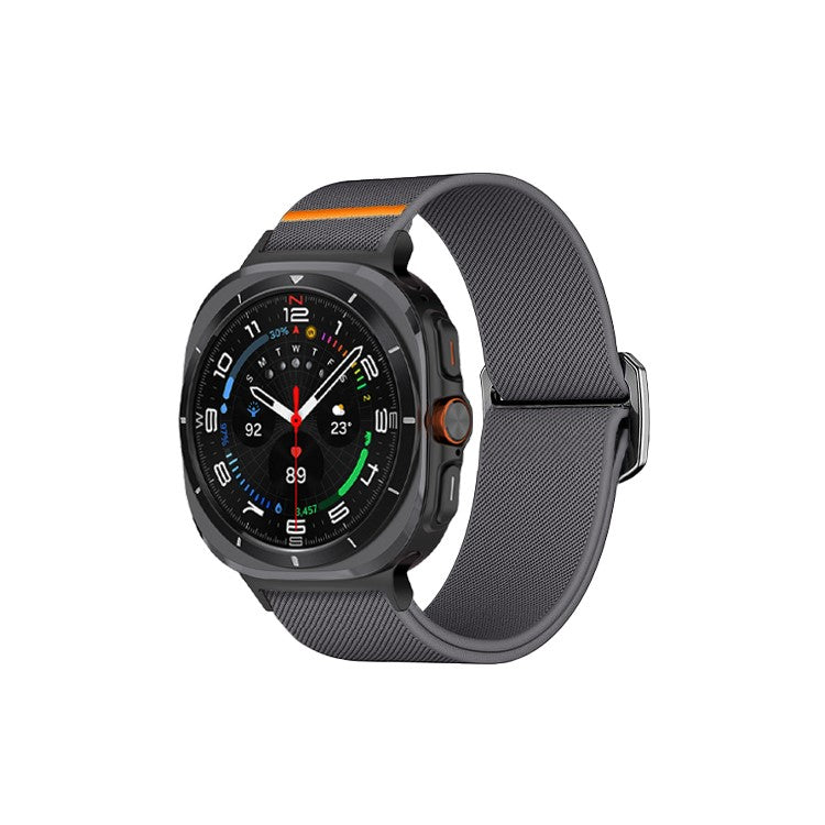 KALEBOL Nylon Strap for Samsung Galaxy Watch Ultra 47mm Elastic Band with Bull Head Buckle - Dark Grey