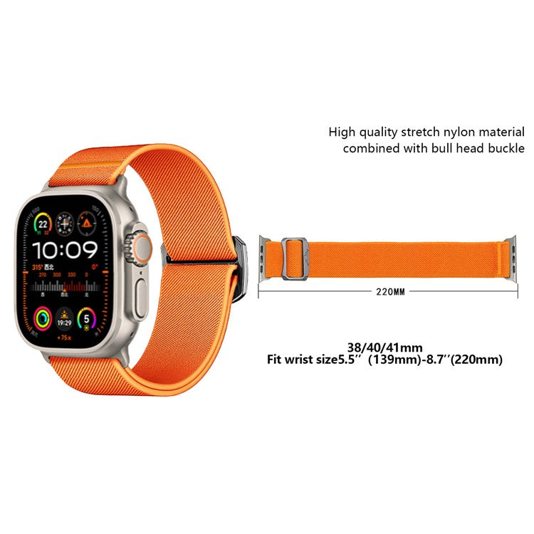 KALEBOL Nylon Strap for Apple Watch Series 10 42mm / 9 8 7 41mm / SE (2023) SE (2022) SE 6 5 4 40mm / 3 2 1 38mm Elastic Band - Orange