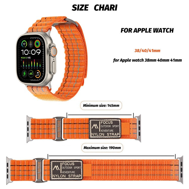 KALEBOL Nylon Sport Band for Apple Watch Series 10 42mm / 9 8 7 41mm / SE (2023) SE (2022) SE 6 5 4 40mm / 3 2 1 38mm - Black