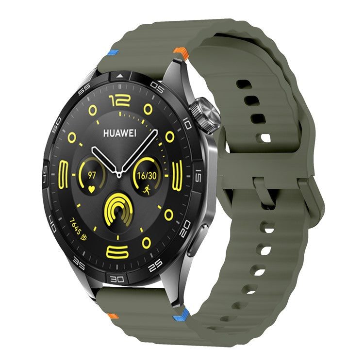 KALEBOL Silicone Band for Huawei Watch 4 / 4 Pro / GT 4 46mm , 22mm Wave Design Watch Strap - Army Green