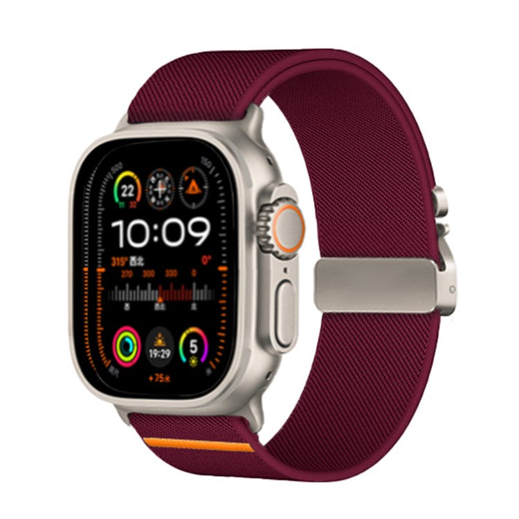 Strap for Apple Watch Series 10 46mm / Ultra 2 / Ultra 49mm / 9 8 7 45mm / SE (2023) SE (2022) SE 6 5 4 44mm / 3 2 1 42mm Nylon Band - Wine Red