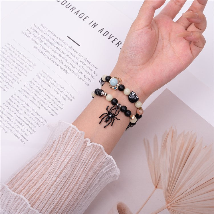 Luminous Strap for Apple Watch Series 10 9 8 7 SE 6 5 4 3 2 1 42mm 41mm 40mm 38mm with Spider Pendant - Green Light+Black